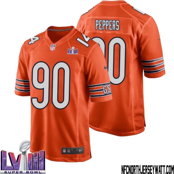 Julius Peppers No 90 Chicago Bears Super Bowl Lviii Alternate Game Jersey Orange For Men – Replica