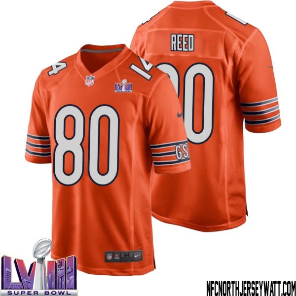Joe Reed No 80 Chicago Bears Super Bowl Lviii Alternate Game Jersey Orange For Men – Replica