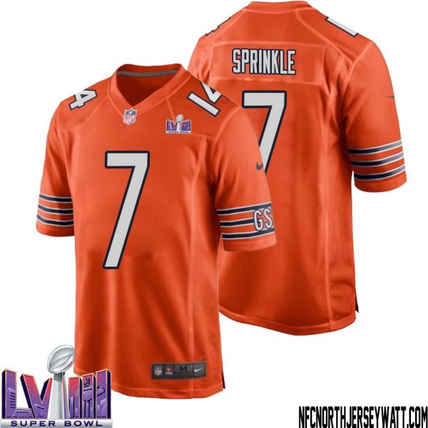 Ed Sprinkle No 7 Chicago Bears Super Bowl LVIII Alternate Game Jersey Orange for Men – Replica