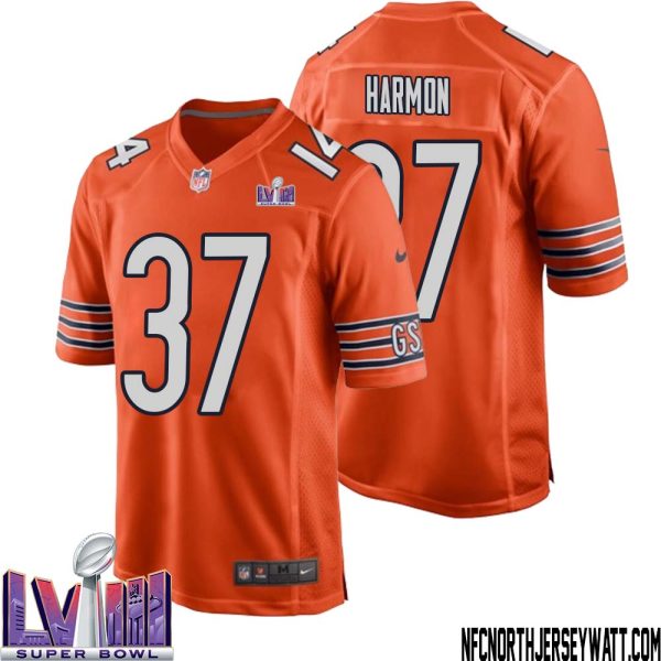 Duron Harmon No 37 Chicago Bears Super Bowl LVIII Alternate Game Jersey Orange for Men – Replica