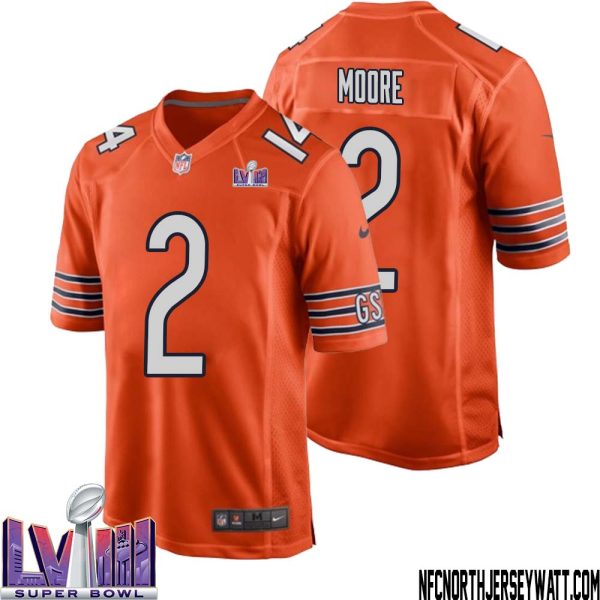Dj Moore No 2 Chicago Bears Super Bowl Lviii Alternate Game Jersey Orange For Men – Replica
