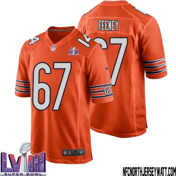 Dan Feeney No 67 Chicago Bears Super Bowl LVIII Alternate Game Jersey Orange for Men – Replica