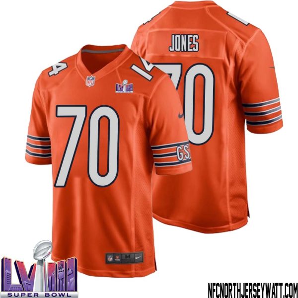 Braxton Jones No 70 Chicago Bears Super Bowl Lviii Alternate Game Jersey Orange For Men – Replica