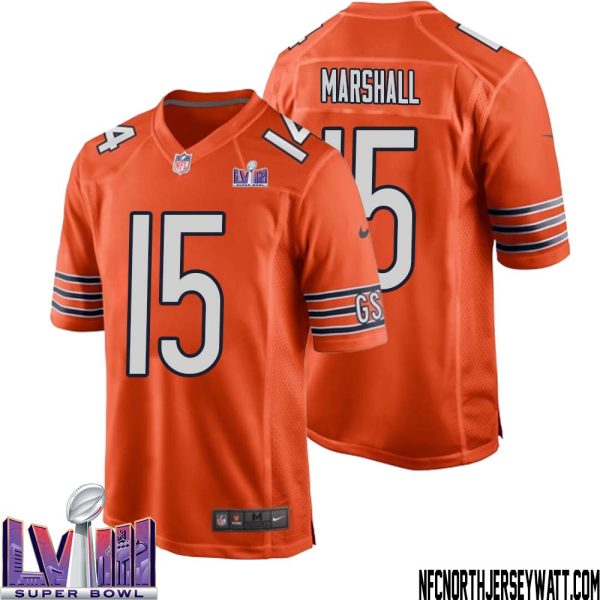 Brandon Marshall No 15 Chicago Bears Super Bowl LVIII Alternate Game Jersey Orange for Men – Replica