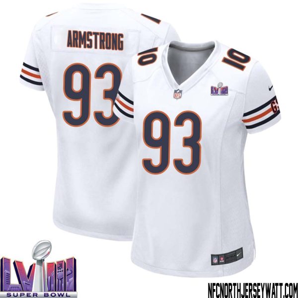 Trace Armstrong No 93 Chicago Bears Super Bowl Lviii Away Game Jersey White For Women – Replica