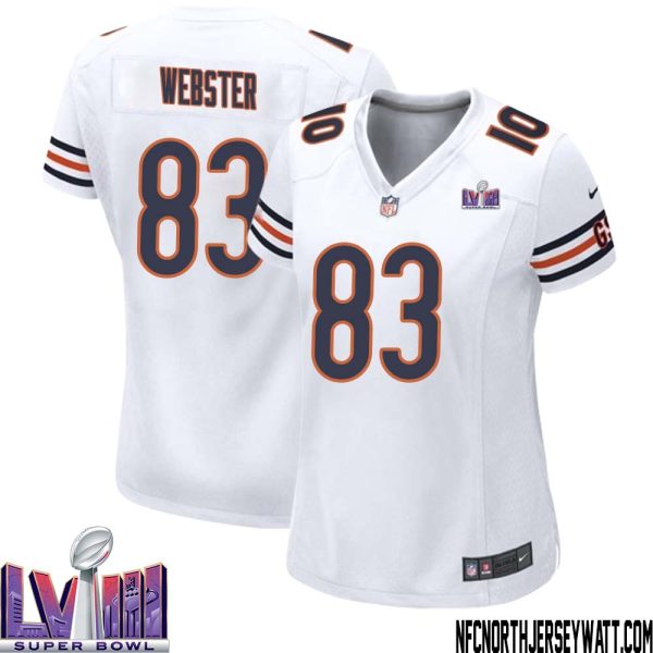 Nsimba Webster No 83 Chicago Bears Super Bowl Lviii Away Game Jersey White For Women – Replica