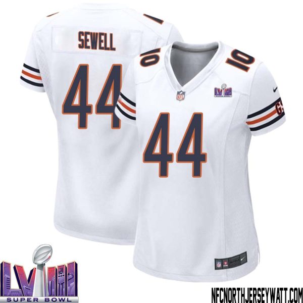 Noah Sewell No 44 Chicago Bears Super Bowl Lviii Away Game Jersey White For Women – Replica