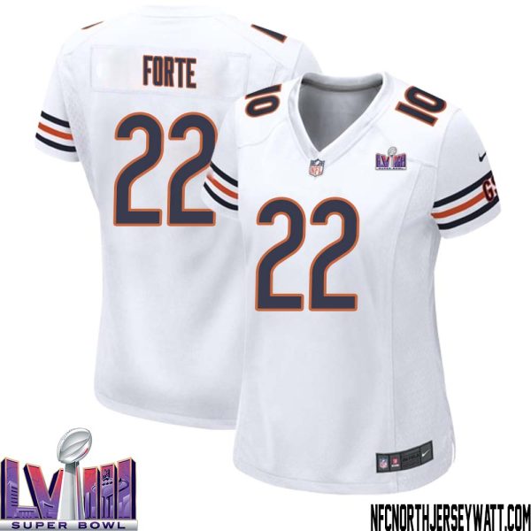 Matt Forte No 22 Chicago Bears Super Bowl Lviii Away Game Jersey White For Women – Replica