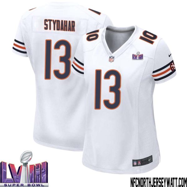 Joe Stydahar No 13 Chicago Bears Super Bowl Lviii Away Game Jersey White For Women – Replica