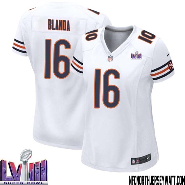 George Blanda No 16 Chicago Bears Super Bowl LVIII Away Game Jersey White for Women – Replica