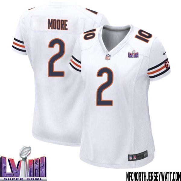 Dj Moore No 2 Chicago Bears Super Bowl Lviii Away Game Jersey White For Women – Replica