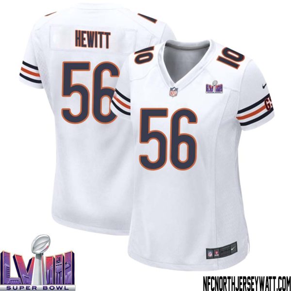 Bill Hewitt No 56 Chicago Bears Super Bowl Lviii Away Game Jersey White For Women – Replica