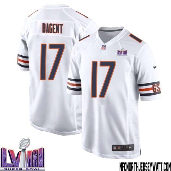 Tyson Bagent No 17 Chicago Bears Super Bowl LVIII Away Game Jersey White for Men – Replica