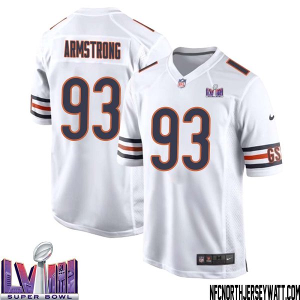 Trace Armstrong No 93 Chicago Bears Super Bowl Lviii Away Game Jersey White For Men – Replica