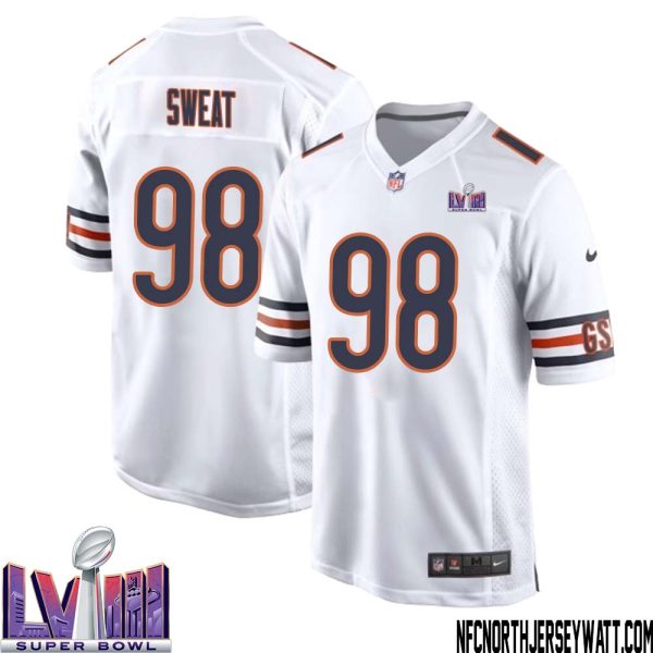 Montez Sweat No 98 Chicago Bears Super Bowl Lviii Away Game Jersey White For Men – Replica