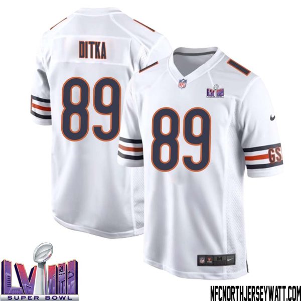 Mike Ditka No 89 Chicago Bears Super Bowl Lviii Away Game Jersey White For Men – Replica