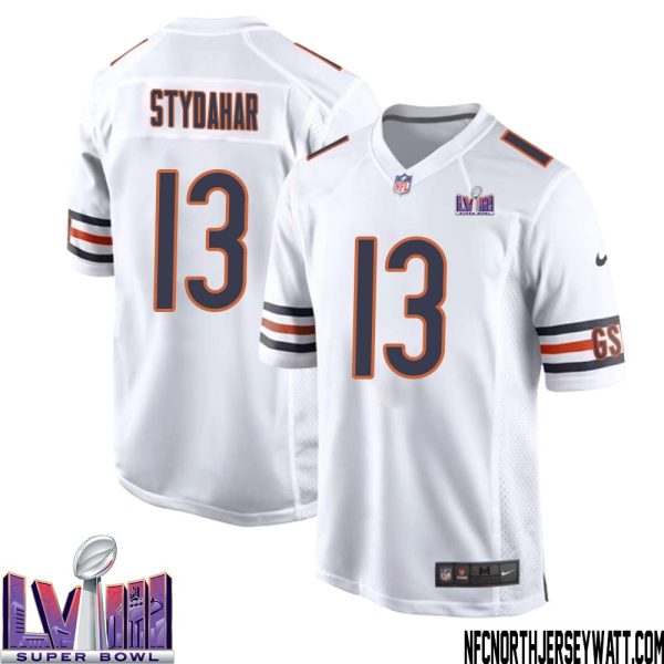 Joe Stydahar No 13 Chicago Bears Super Bowl Lviii Away Game Jersey White For Men – Replica