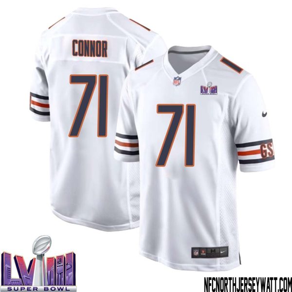 George Connor No 71 Chicago Bears Super Bowl Lviii Away Game Jersey White For Men – Replica