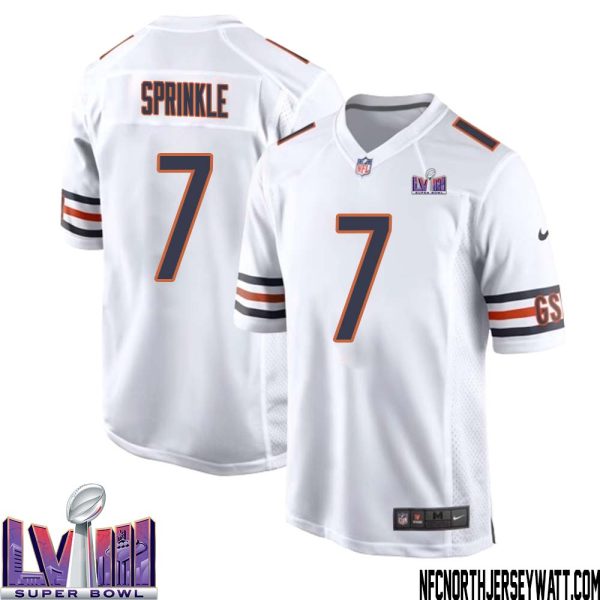 Ed Sprinkle No 7 Chicago Bears Super Bowl Lviii Away Game Jersey White For Men – Replica