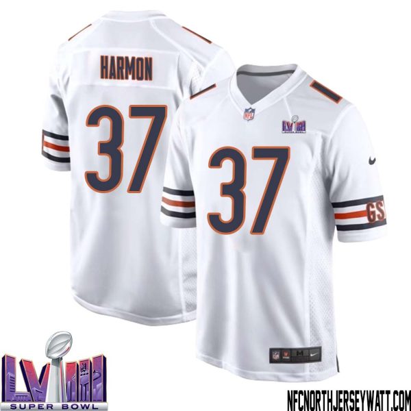 Duron Harmon No 37 Chicago Bears Super Bowl LVIII Away Game Jersey White for Men – Replica