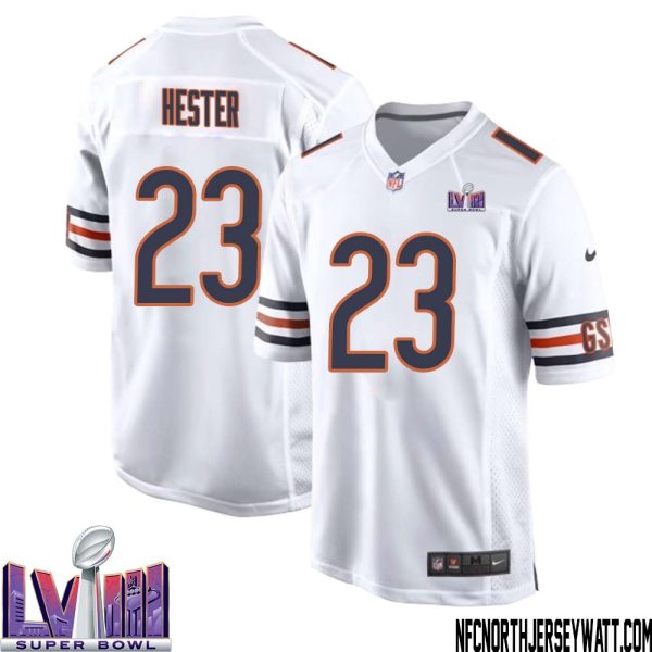 Devin Hester No 23 Chicago Bears Super Bowl Lviii Away Game Jersey White For Men – Replica