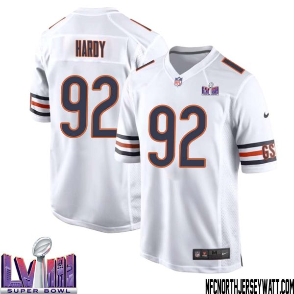 Daniel Hardy No 92 Chicago Bears Super Bowl Lviii Away Game Jersey White For Men – Replica