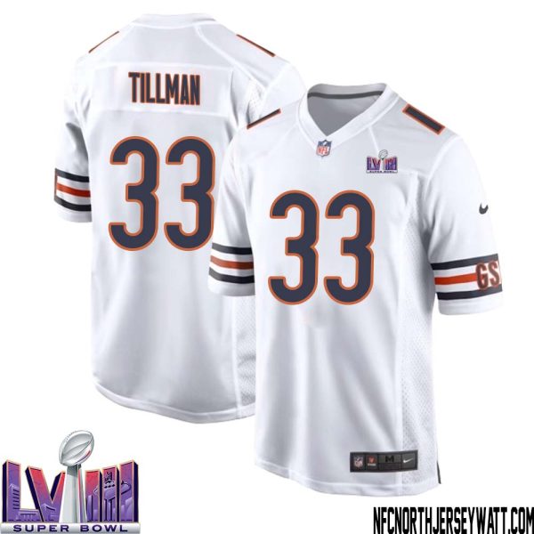 Charles Tillman No 33 Chicago Bears Super Bowl Lviii Away Game Jersey White For Men – Replica