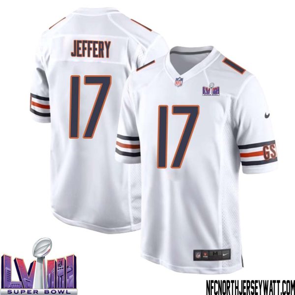 Alshon Jeffery No 17 Chicago Bears Super Bowl Lviii Away Game Jersey White For Men – Replica