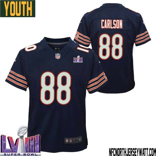Stephen Carlson No 88 Chicago Bears Super Bowl Lviii Home Game Jersey Navy For Youth – Replica