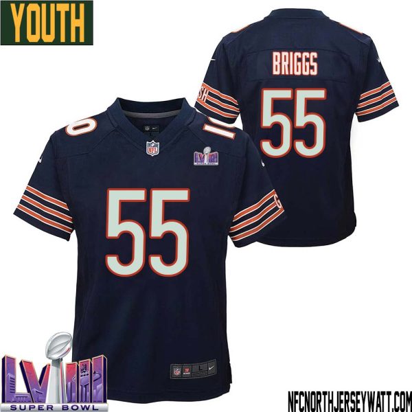 Lance Briggs No 55 Chicago Bears Super Bowl Lviii Home Game Jersey Navy For Youth – Replica