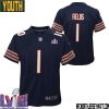 Justin Jones No 93 Chicago Bears Super Bowl Lviii Home Game Jersey Navy For Youth – Replica