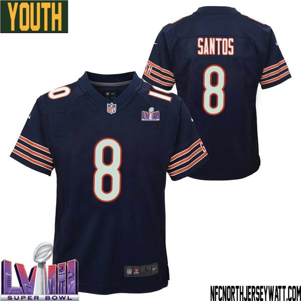 Cairo Santos No 8 Chicago Bears Super Bowl Lviii Home Game Jersey Navy For Youth – Replica