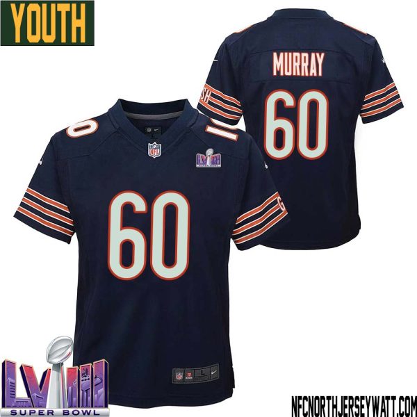 Bill Murray No 60 Chicago Bears Super Bowl Lviii Home Game Jersey Navy For Youth – Replica