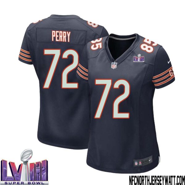 William Perry No 72 Chicago Bears Super Bowl LVIII Home Game Jersey Navy for Women – Replica