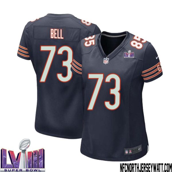 Travis Bell No 73 Chicago Bears Super Bowl Lviii Home Game Jersey Navy For Women – Replica