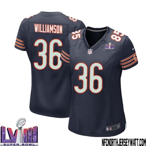 Kendall Williamson No 36 Chicago Bears Super Bowl Lviii Home Game Jersey Navy For Women – Replica