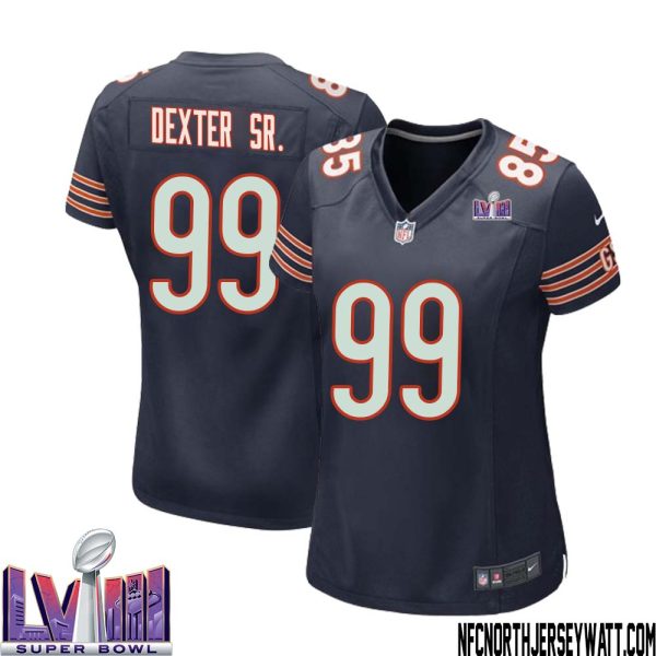 Gervon Dexter Sr. No 99 Chicago Bears Super Bowl Lviii Home Game Jersey Navy For Women – Replica