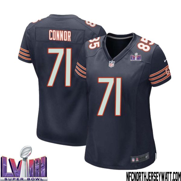 George Connor No 71 Chicago Bears Super Bowl Lviii Home Game Jersey Navy For Women – Replica