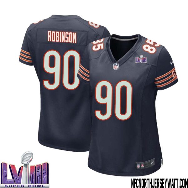 Dominique Robinson No 90 Chicago Bears Super Bowl Lviii Home Game Jersey Navy For Women – Replica