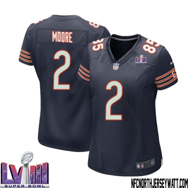 DJ Moore No 2 Chicago Bears Super Bowl LVIII Home Game Jersey Navy for Women – Replica