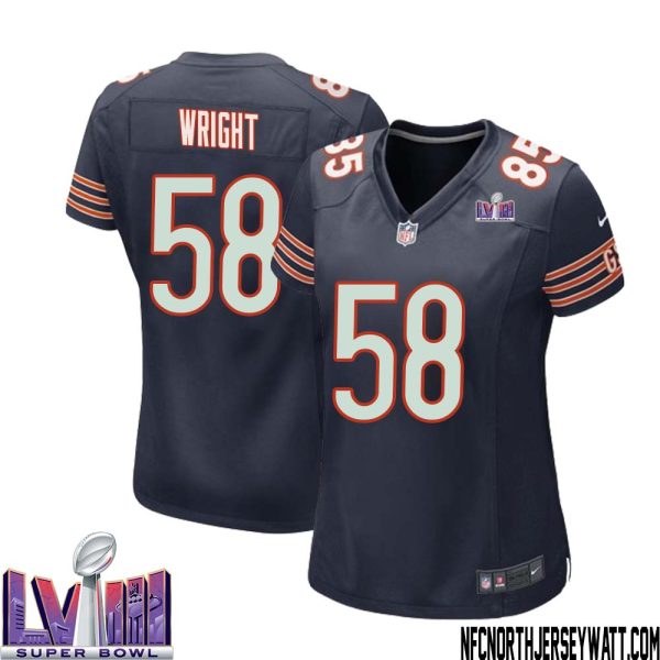 Darnell Wright No 58 Chicago Bears Super Bowl Lviii Home Game Jersey Navy For Women – Replica