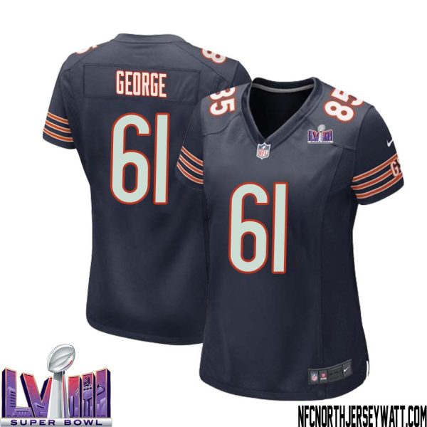 Bill George No 61 Chicago Bears Super Bowl Lviii Home Game Jersey Navy For Women – Replica