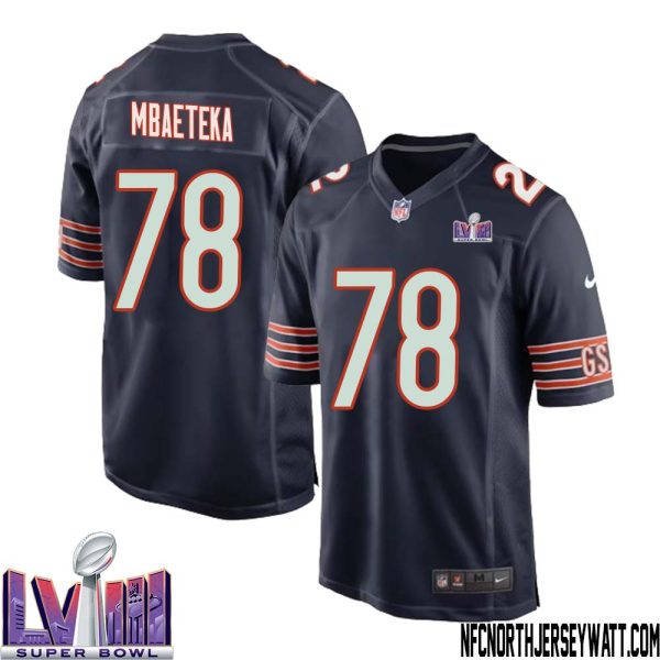 Roy Mbaeteka No 78 Chicago Bears Super Bowl Lviii Home Game Jersey Navy For Men – Replica