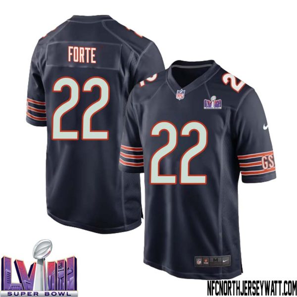 Matt Forte No 22 Chicago Bears Super Bowl LVIII Home Game Jersey Navy for Men – Replica