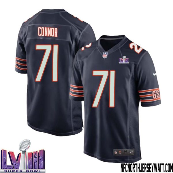George Connor No 71 Chicago Bears Super Bowl Lviii Home Game Jersey Navy For Men – Replica