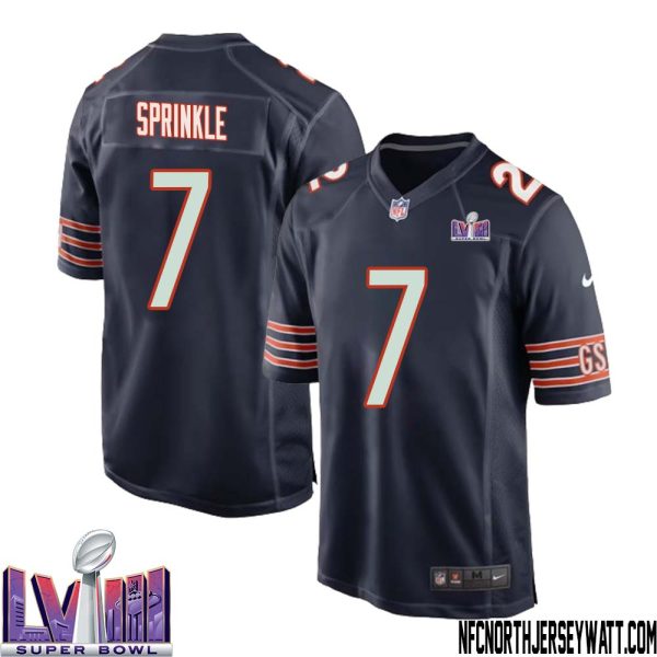 Ed Sprinkle No 7 Chicago Bears Super Bowl LVIII Home Game Jersey Navy for Men – Replica