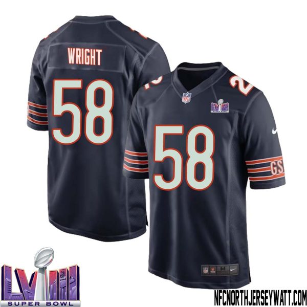 Darnell Wright No 58 Chicago Bears Super Bowl Lviii Home Game Jersey Navy For Men – Replica