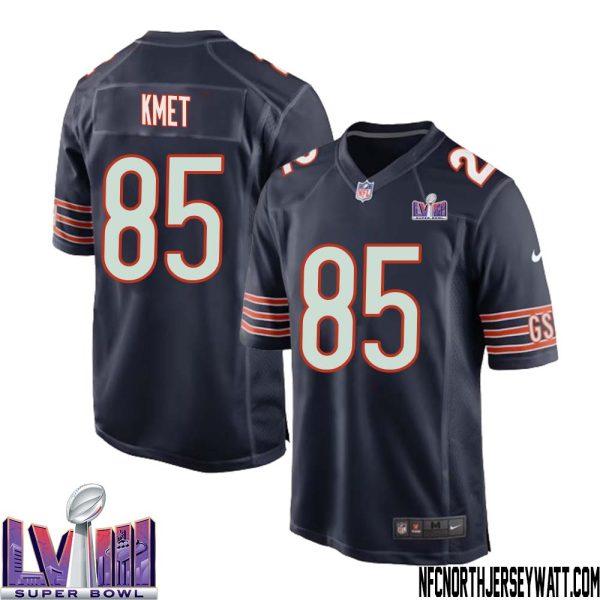 Cole Kmet No 85 Chicago Bears Super Bowl Lviii Home Game Jersey Navy For Men – Replica
