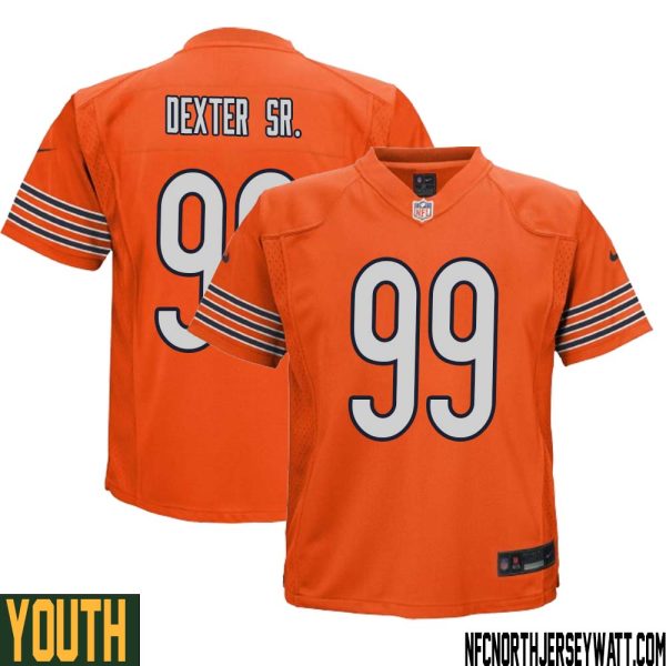 Gervon Dexter Sr. No 99 Youth Orange Chicago Bears Alternate Game Player Jersey – Replica