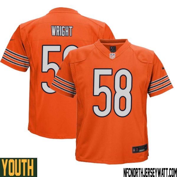 Darnell Wright No 58 Youth Orange Chicago Bears Alternate Game Player Jersey – Replica